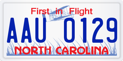 NC license plate AAU0129