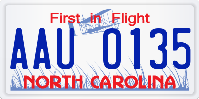 NC license plate AAU0135