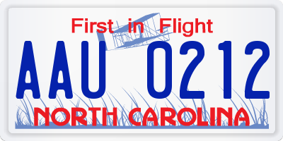 NC license plate AAU0212