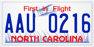 NC license plate AAU0216