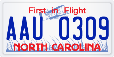 NC license plate AAU0309