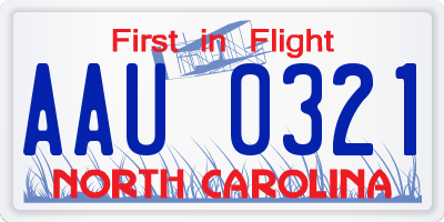 NC license plate AAU0321