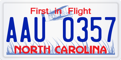 NC license plate AAU0357