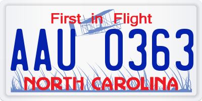 NC license plate AAU0363