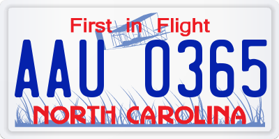 NC license plate AAU0365
