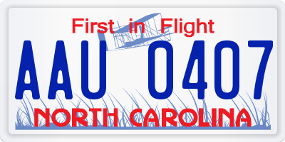 NC license plate AAU0407