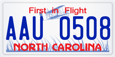 NC license plate AAU0508