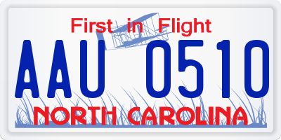 NC license plate AAU0510