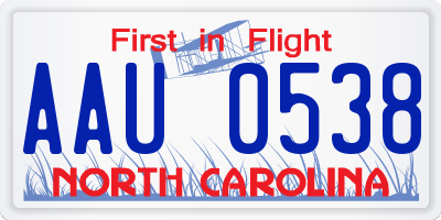 NC license plate AAU0538