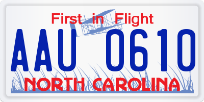 NC license plate AAU0610