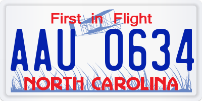 NC license plate AAU0634