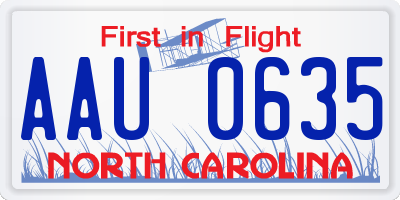 NC license plate AAU0635