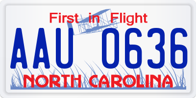 NC license plate AAU0636