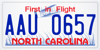 NC license plate AAU0657