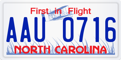 NC license plate AAU0716