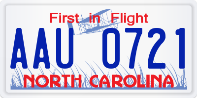NC license plate AAU0721