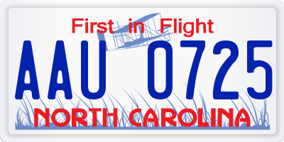 NC license plate AAU0725