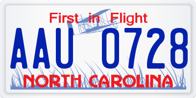 NC license plate AAU0728