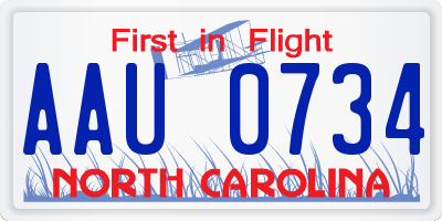 NC license plate AAU0734