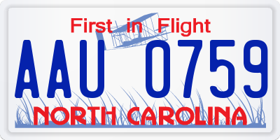 NC license plate AAU0759