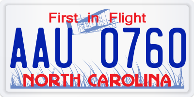 NC license plate AAU0760