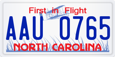NC license plate AAU0765