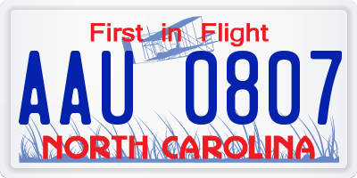 NC license plate AAU0807