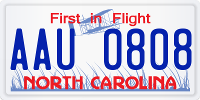 NC license plate AAU0808