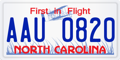 NC license plate AAU0820