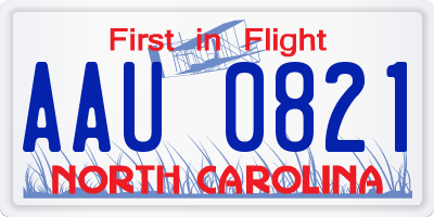 NC license plate AAU0821