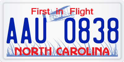 NC license plate AAU0838
