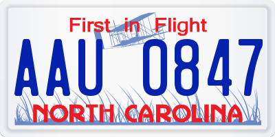 NC license plate AAU0847