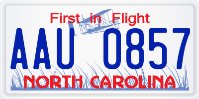NC license plate AAU0857