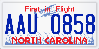 NC license plate AAU0858