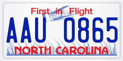 NC license plate AAU0865
