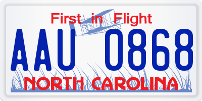 NC license plate AAU0868
