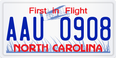 NC license plate AAU0908