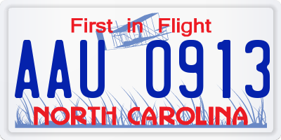 NC license plate AAU0913