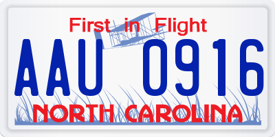 NC license plate AAU0916