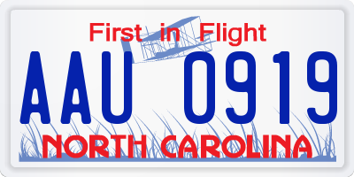 NC license plate AAU0919