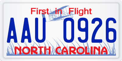 NC license plate AAU0926