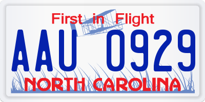 NC license plate AAU0929