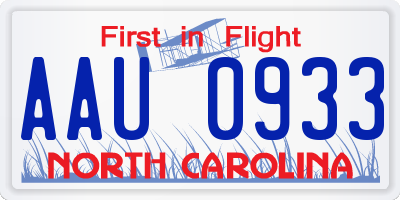 NC license plate AAU0933