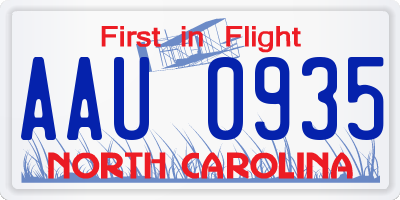 NC license plate AAU0935