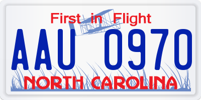 NC license plate AAU0970