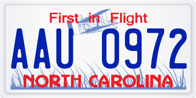 NC license plate AAU0972