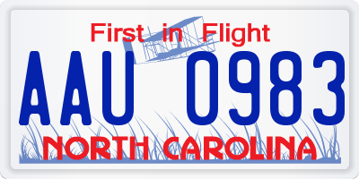 NC license plate AAU0983