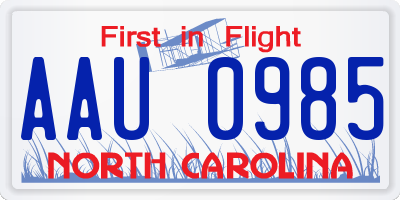 NC license plate AAU0985