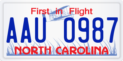 NC license plate AAU0987