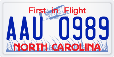 NC license plate AAU0989